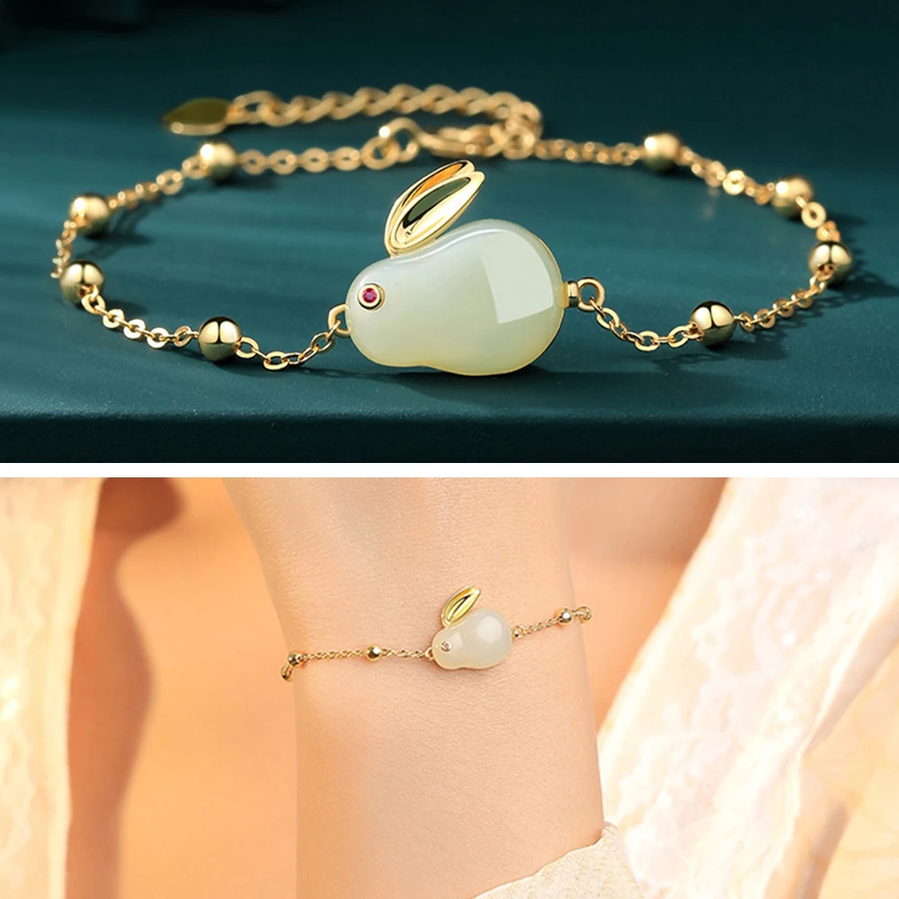 NEW European S925 Sterling silver Pretty Rabbit Gold Color Bracelet Chain For Women Birthday Party Gift Jewelry