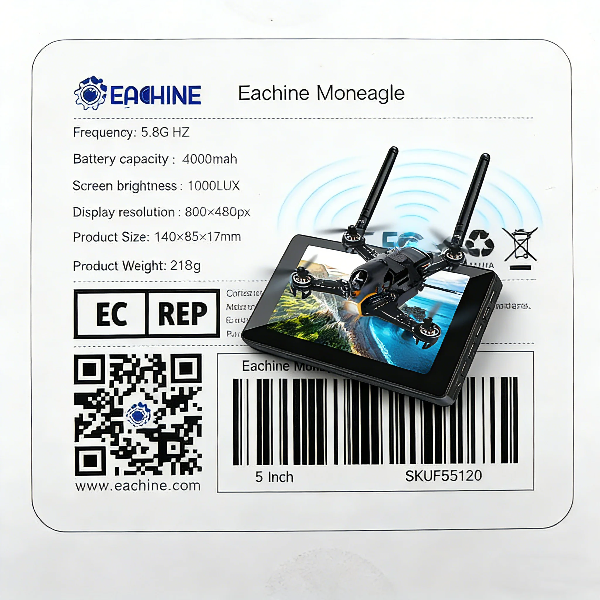 

Eachine Moneagle 5 Inch FPV Monitor With Diversity Receiver For Drone Racing And Aerial Photography