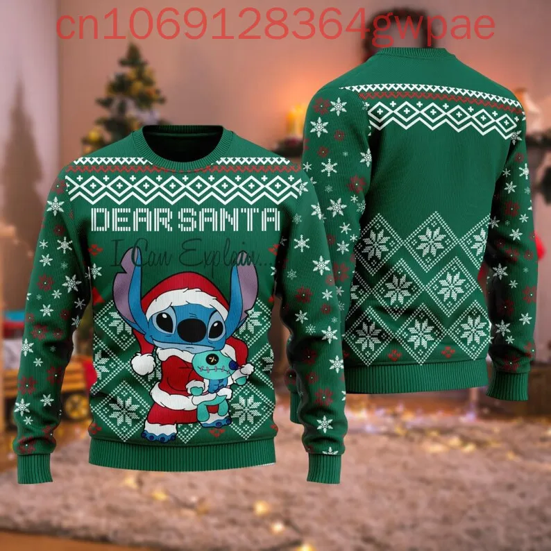 Disney Christmas Stitch Ugly Sweater Lilo Stitch Xmas Sweater Cartoon Sweater Ohana Means Family Holiday Sweater for Women Men