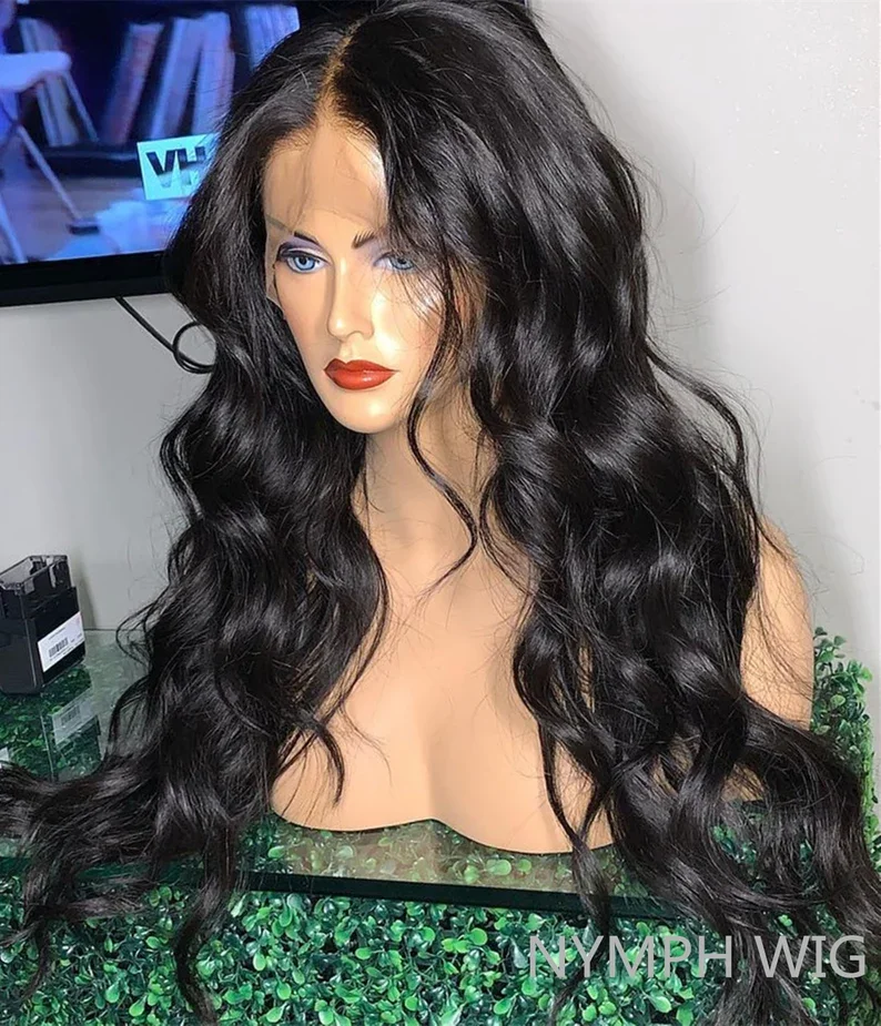 26" Natural Black Straight 5x5 Silk Base Free Part  Jewish Human Hair Wig With Bangs HD Lace European Hair Preplucked image 3
