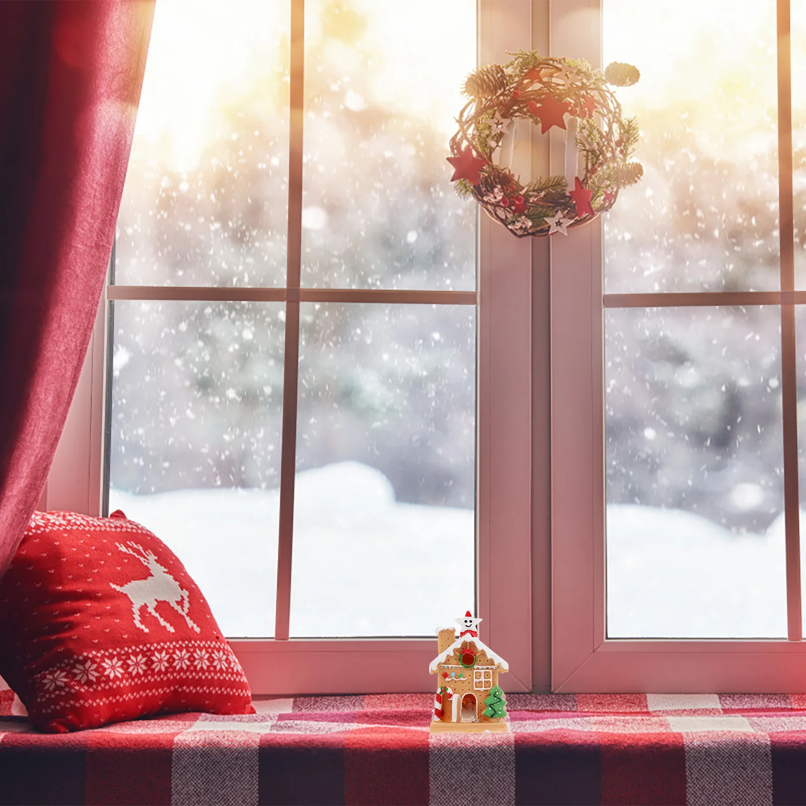 1 قطعة منزل صغير مضيئة الراتنج إضاءة زينة عيد الميلاد الفيلات الصغيرة الزينة لحفلة عيد الميلاد المشهد الصغير سطح المكتب #2