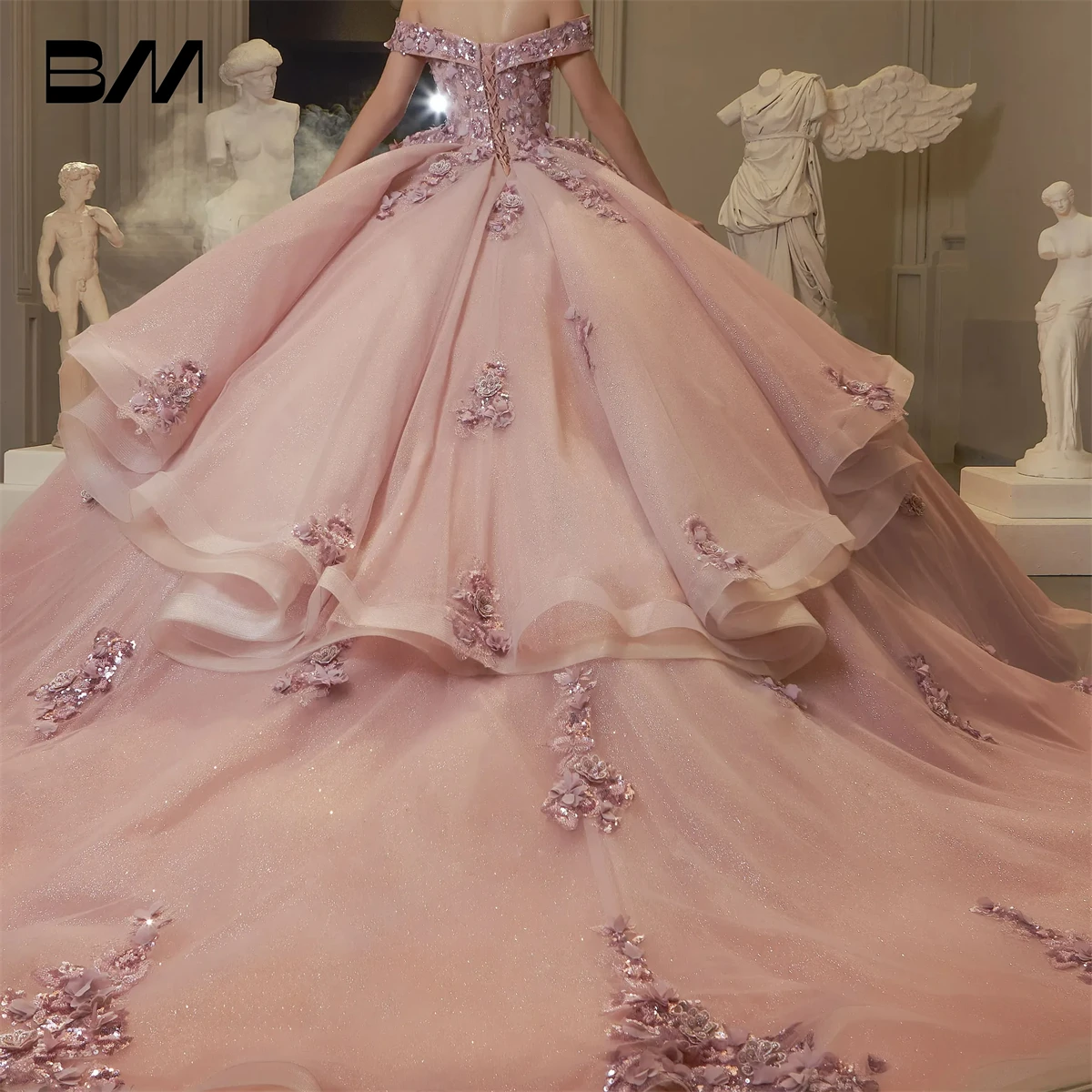 Dusty Rose Women Quinceanera Dresses Off the Shoulder Sleeves Lace Appliques Sweet 15 16 Dresses Teenagers Formal Party Gown