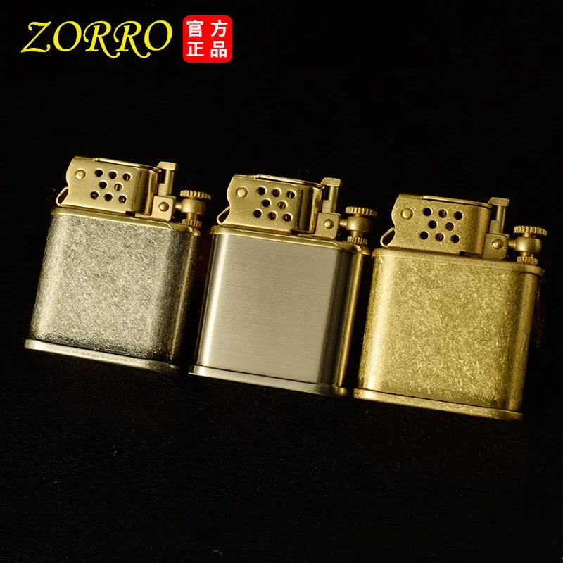 ZORRO Brass Windproof Cotton oil Lighter Automatic Ejection Ignition Pure Copper Lighter Retro Gift Men's Smoking Accessories