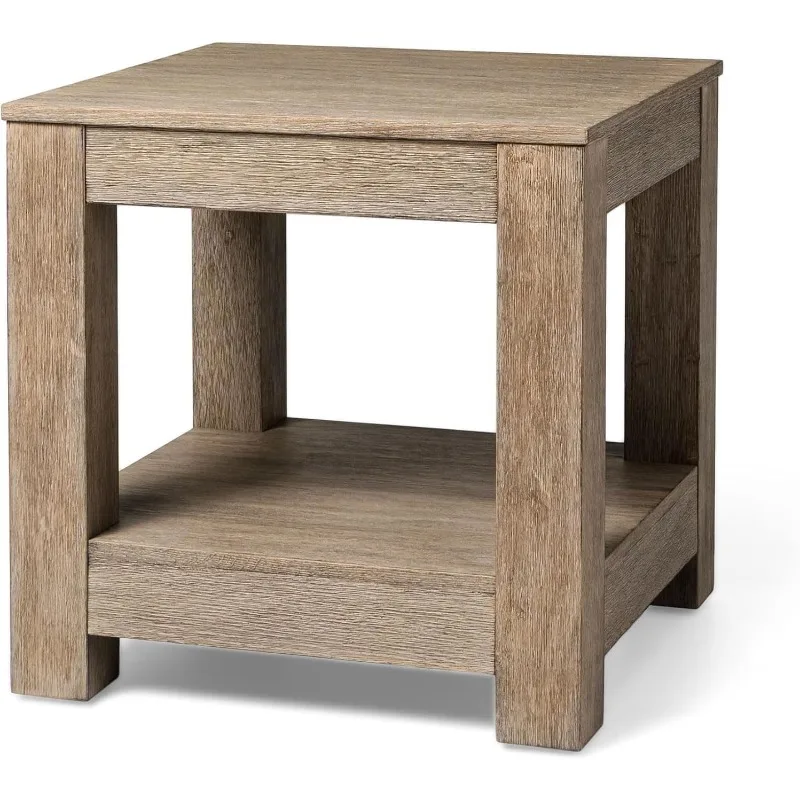 

Paulo 2-х уровневый высокий квадратный деревянный приставной столик в деревенском стиле с полкой для хранения вещей для гостиной или небольших помещений, состаренный G