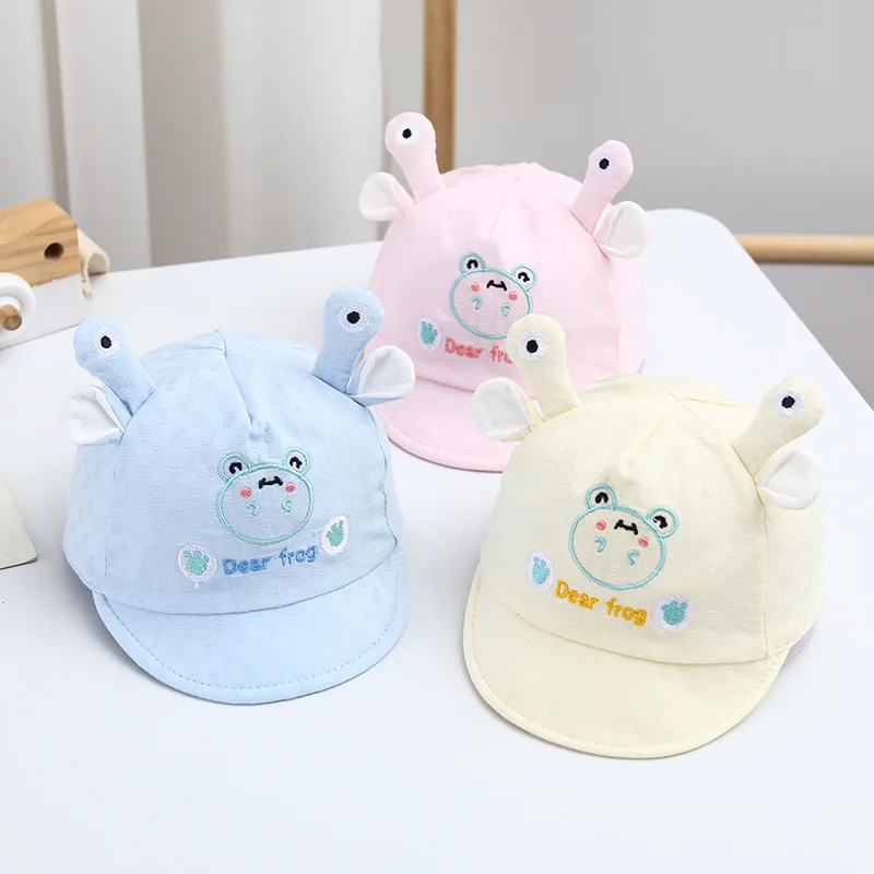 3 Colors Spring Newborn Baby Cartoon Frog Baseball Cap Pink Cotton Infant Hat for Girls Boys Outdoor Sunbonnet Headwear 0-6M