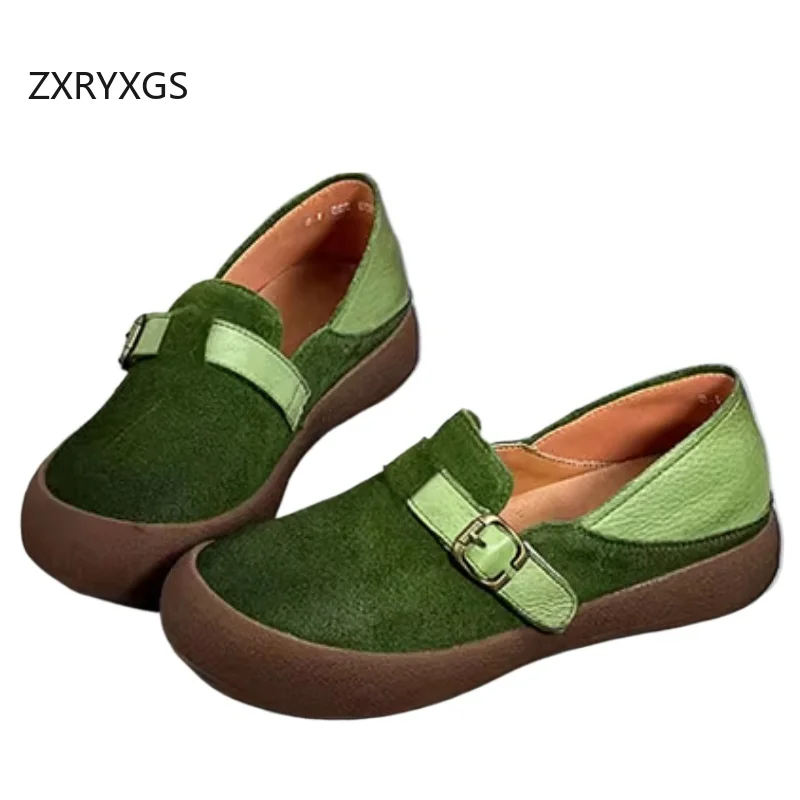 ZXRYXGS Premium Frosted Cowhide Women Flats 2025 Autumn Fashionable Versatile Trendy Shoes Genuine Leather Sneakers Travel Shoes