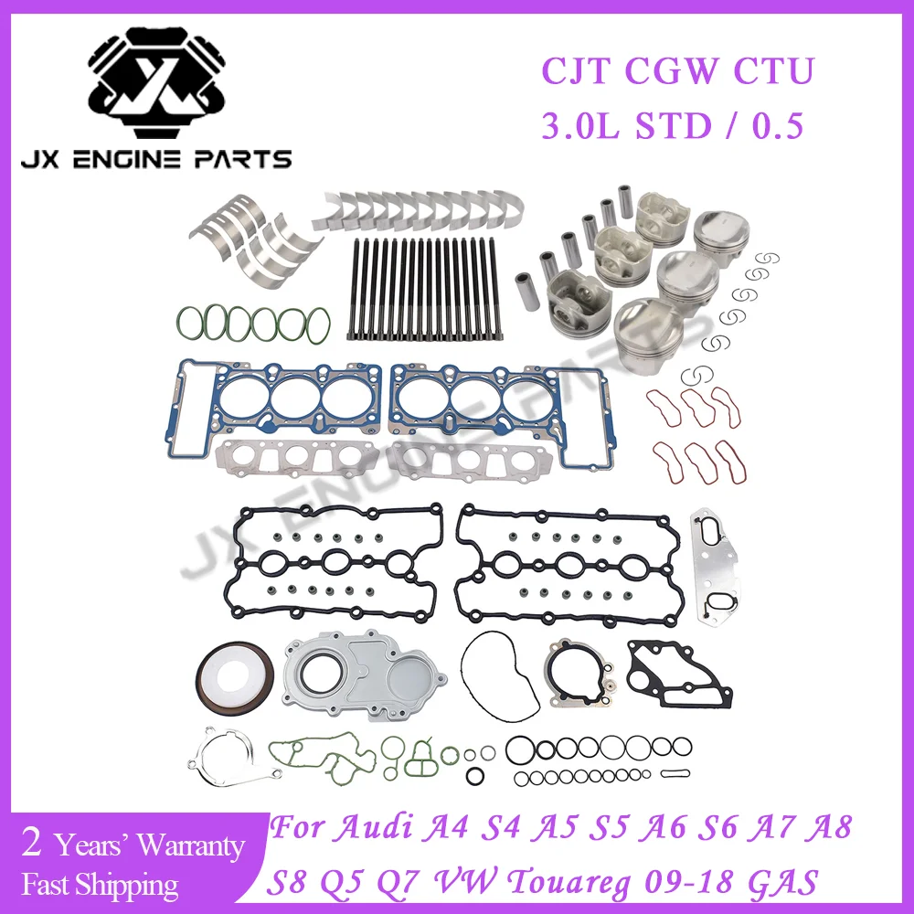 CJT CTU CGW Engine Rebuild Kit Piston Bearing Gasket Set For Audi 3.0 A4 S4 A5 S5 A6 S6 A7 A8 S8 Q5 Q7 VW Touareg 3.0L 3.0T 09-