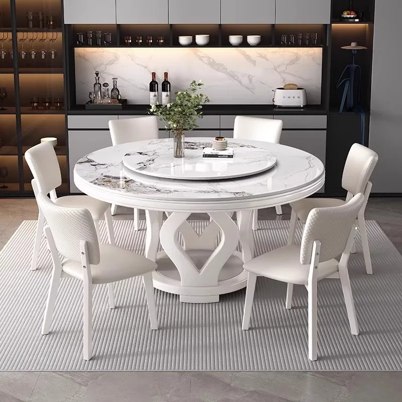 

# Обеденный гарнитур в скандинавском стиле: стол из массива дерева с вращающейся столешницей из спеченного камня и комплект из 6 стульев