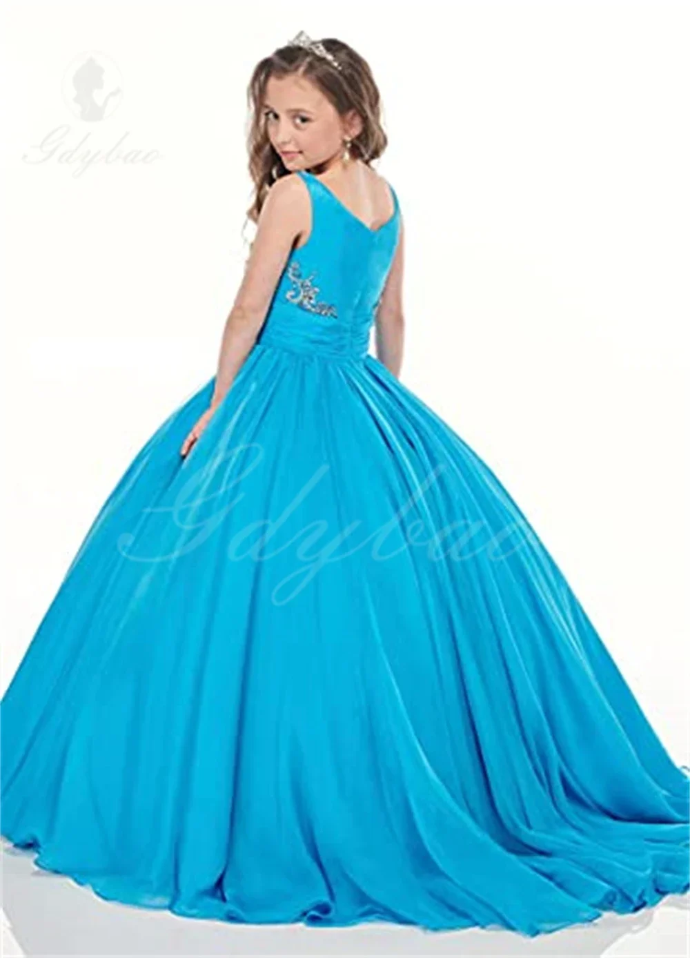 

Flower Girl Dress Girls V Neck Pageant Dress Chiffon Princess Birthday Party Dresses Formal Ball Gowns with Flowy Cape