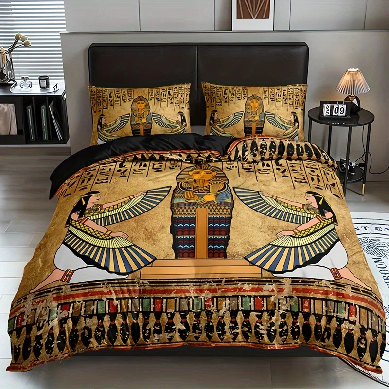 

Ancient Egyptian Art Duvet Cover Set (1 Duvet Cover+2 Pillowcase) Soft And Breathable HD Printing Bedding Set For Home Dormitory