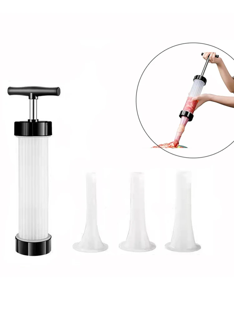 1Set Plastic Sausage Machine With 3 Funnel Sausage Meat Filling Maker Tools Sausage Maker BBQ Salami Baked Kitchen Tools Set