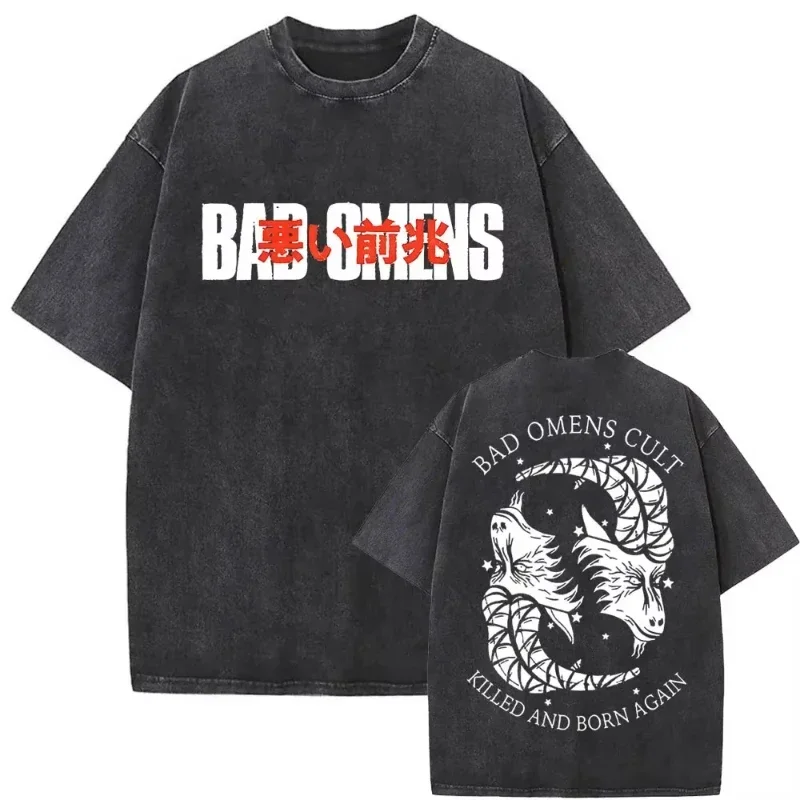 Customization Washed Vintage Bad Omens Print T-shirt Funny Moth Graphic Tshirt Men Women Fashion Hip Hop Streetwear Short Sleeve