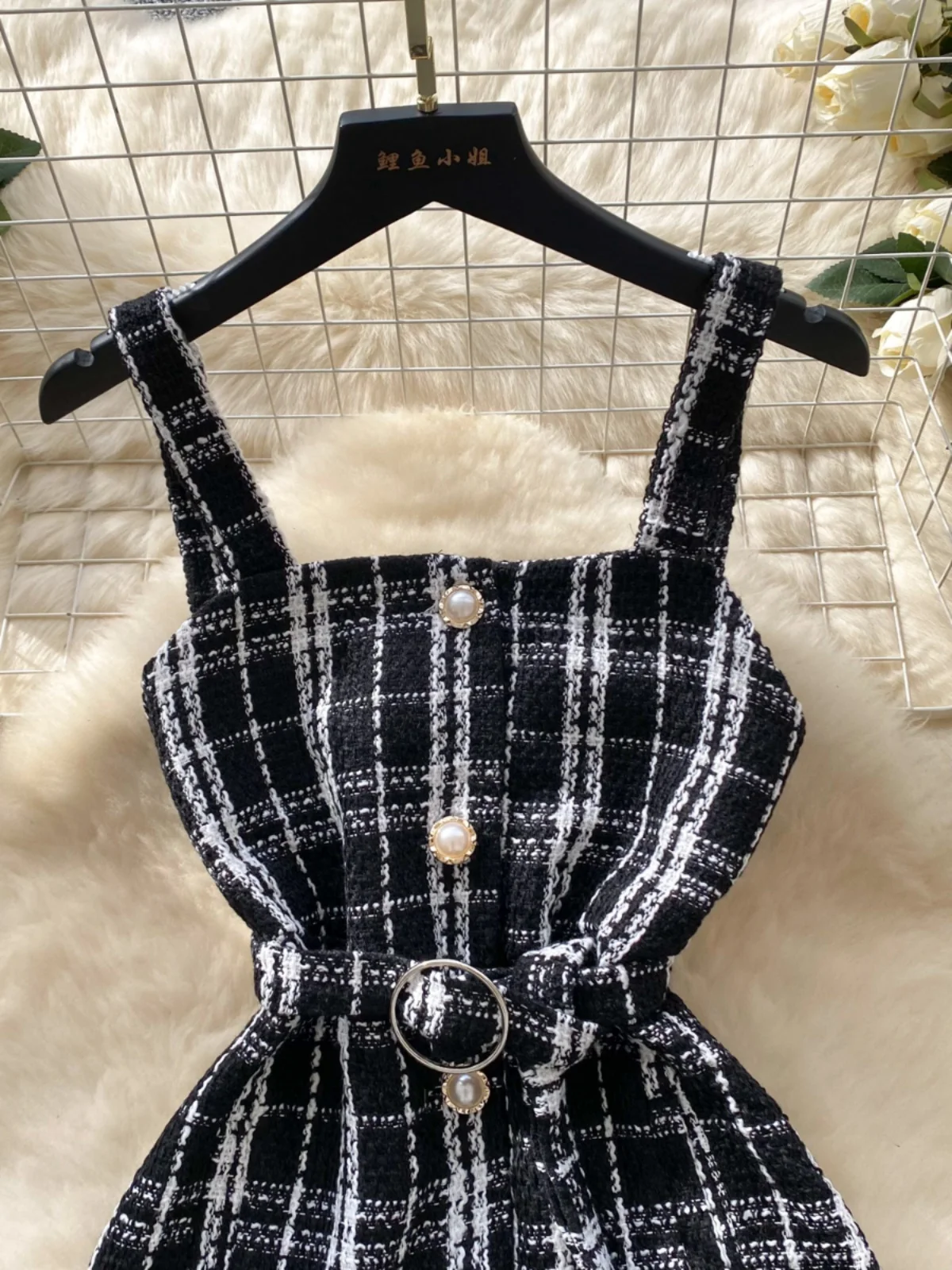 E Vestido Cruzado a Cuadros para Mujer, Corte Entallado, Falda en Línea A, Manga Larga, Estilo Casual, Fibra de Poliés...