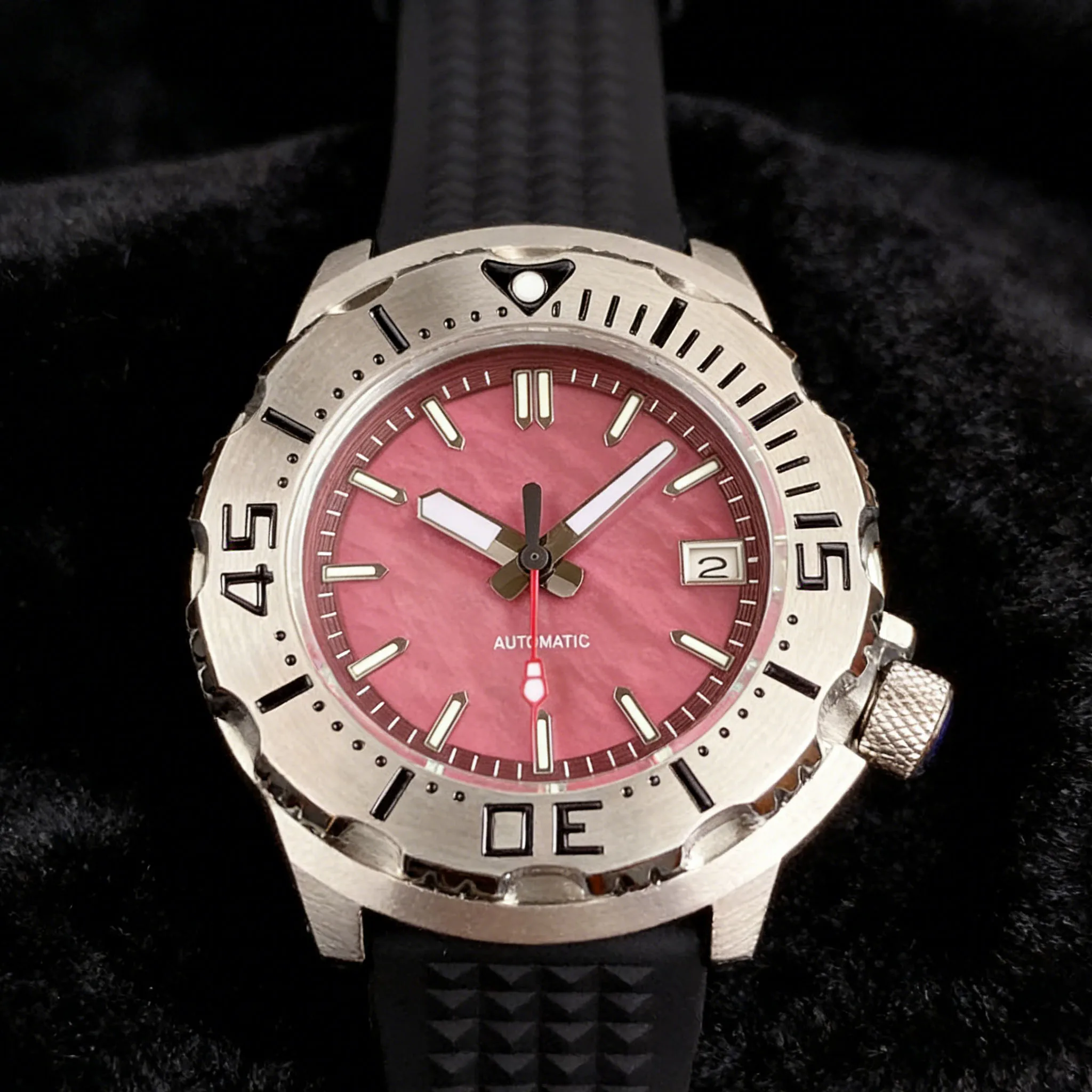 

Modern AR Sapphire Glass 42mm Monster 20ATM Diver Pink Blue MOP Dial Luminous Japan NH35A Automatic Movement Men Watch Rubber