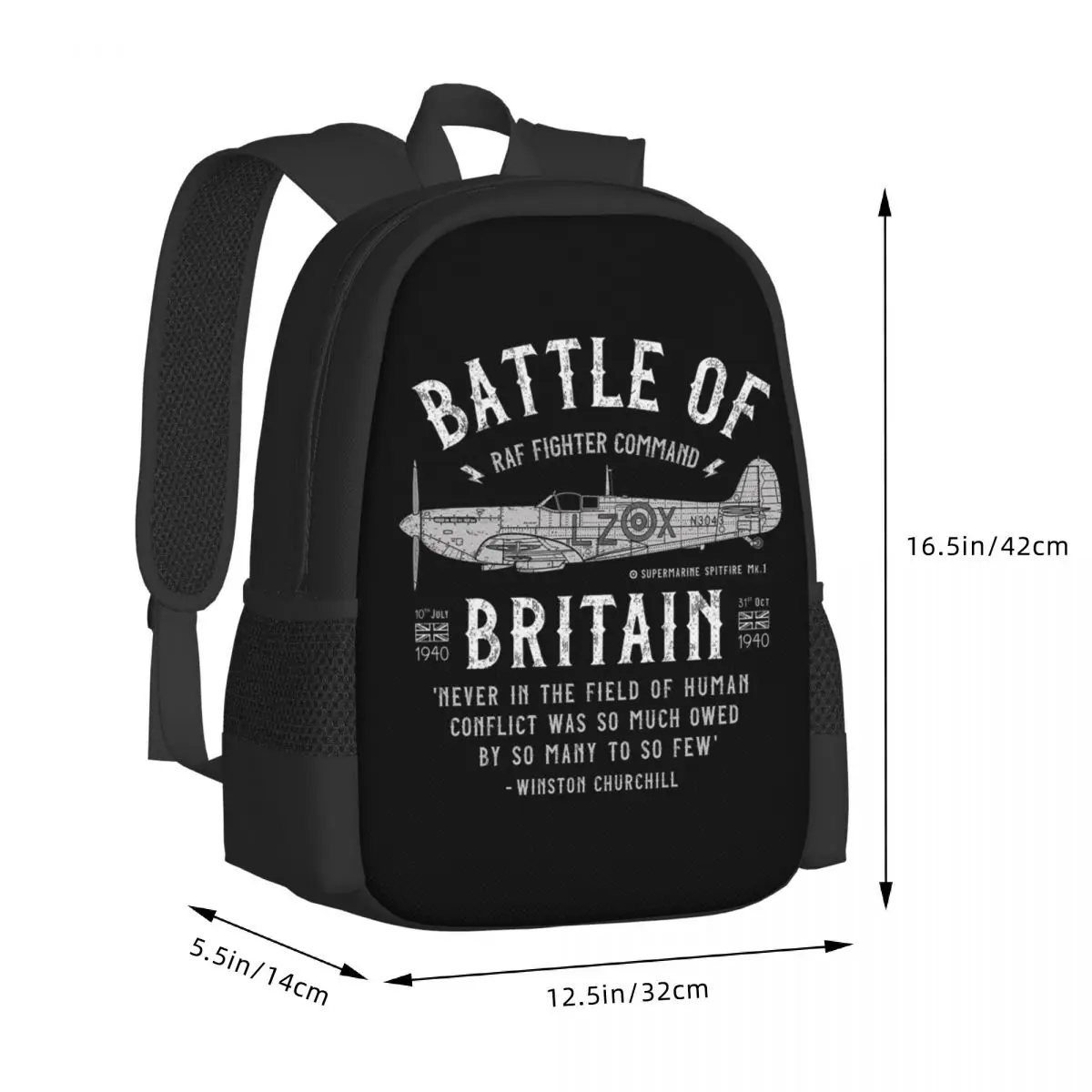 Battle Of Britain Spitfire Student Backpack School Bag Hiking Travel Daypack for Boys Girls Fashion Bookbag Shoulder Bags