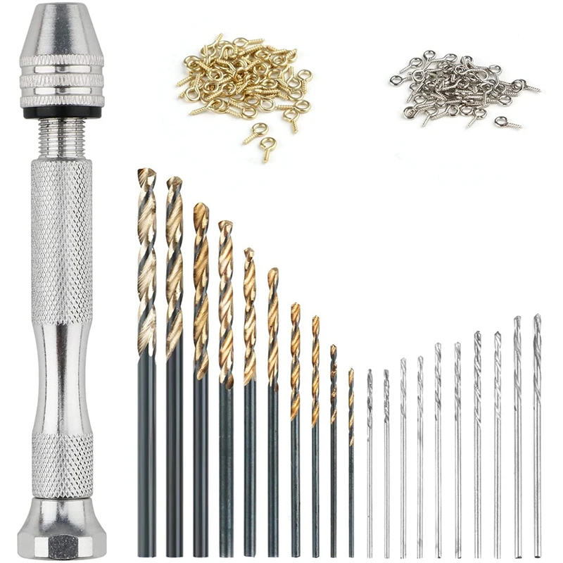 Hand Drill Set Mini Twist Drill 21Pcs Pin Vise Drill Set Rotary Bits With 100 Screw For Delicate Manual Work Model Resin