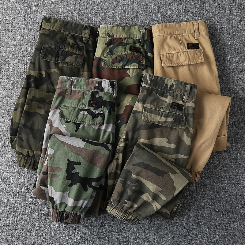 Men\'s Tactical Camo Trousers Autumn Multi-Pockets Cargo Pants Cotton Outdoor Hiking Pants Fashion Street Casual Pants