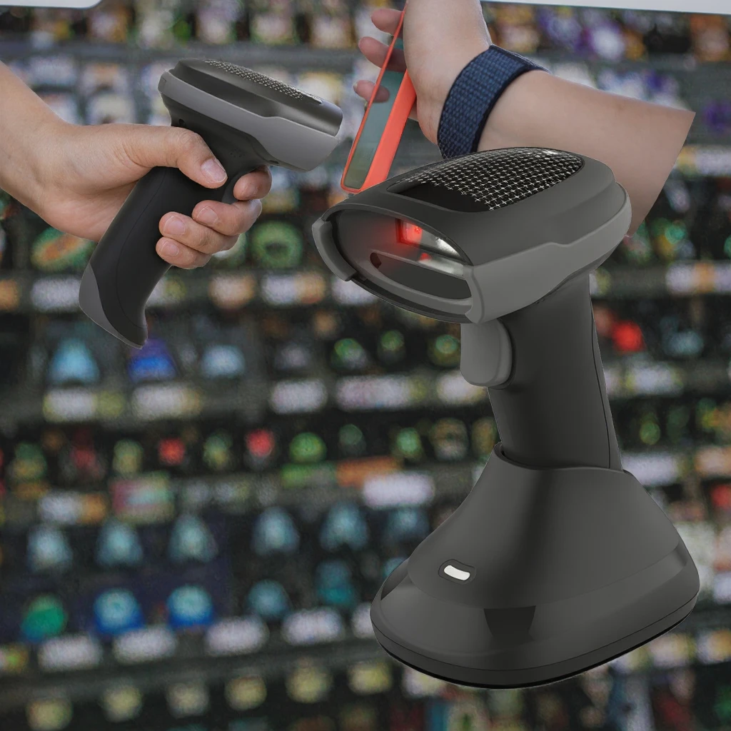 Handheld 2D Barcode Scanner 1D USB Scan Gun Wireless for Bluetooth QR Code Reader for Supermarket in Stock