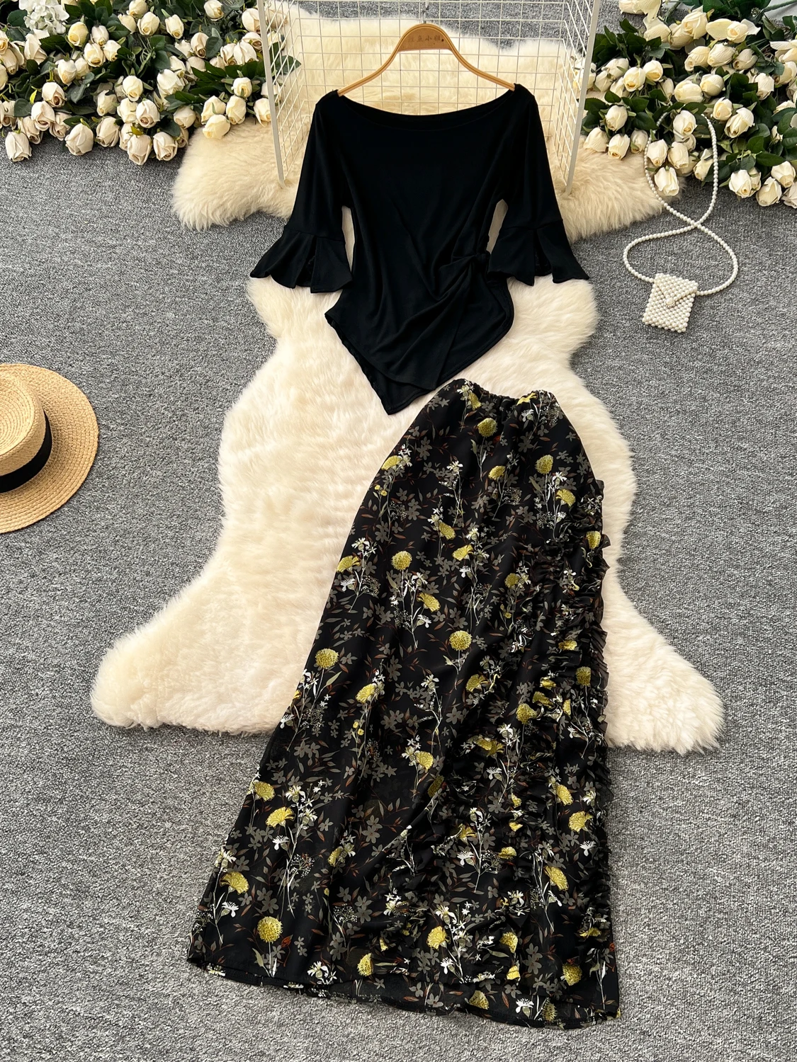 

Light Maturi Sle Women's Summer Faion T-irt Design Irregular ort Sve High Waist Skirt f-length Polyester