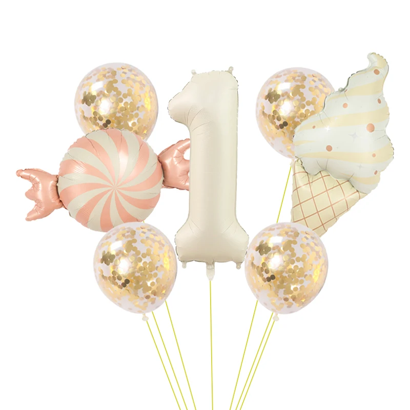 7-teiliges Bonbon-Eiscreme-Folienballon-Set Bunte Konfetti-Ballons 40 Zoll Nummer 0-9 Geburtstagsparty-Dekorationen