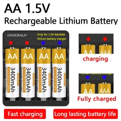 1.5V AA Lithium 3400mAh 1.5v AA Li-ion Rechargeable Battery AA Battereies with LCD Smart Battery Charger for AA AAA battery