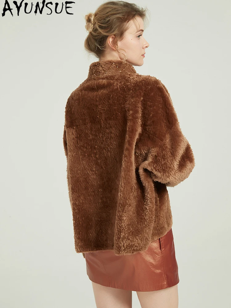 AYUNSUE 천연 양가죽 모피 코트 여성 겨울 의류 양털 진짜 가죽 재킷 여성용 신상 아우터웨어 따뜻한 2025