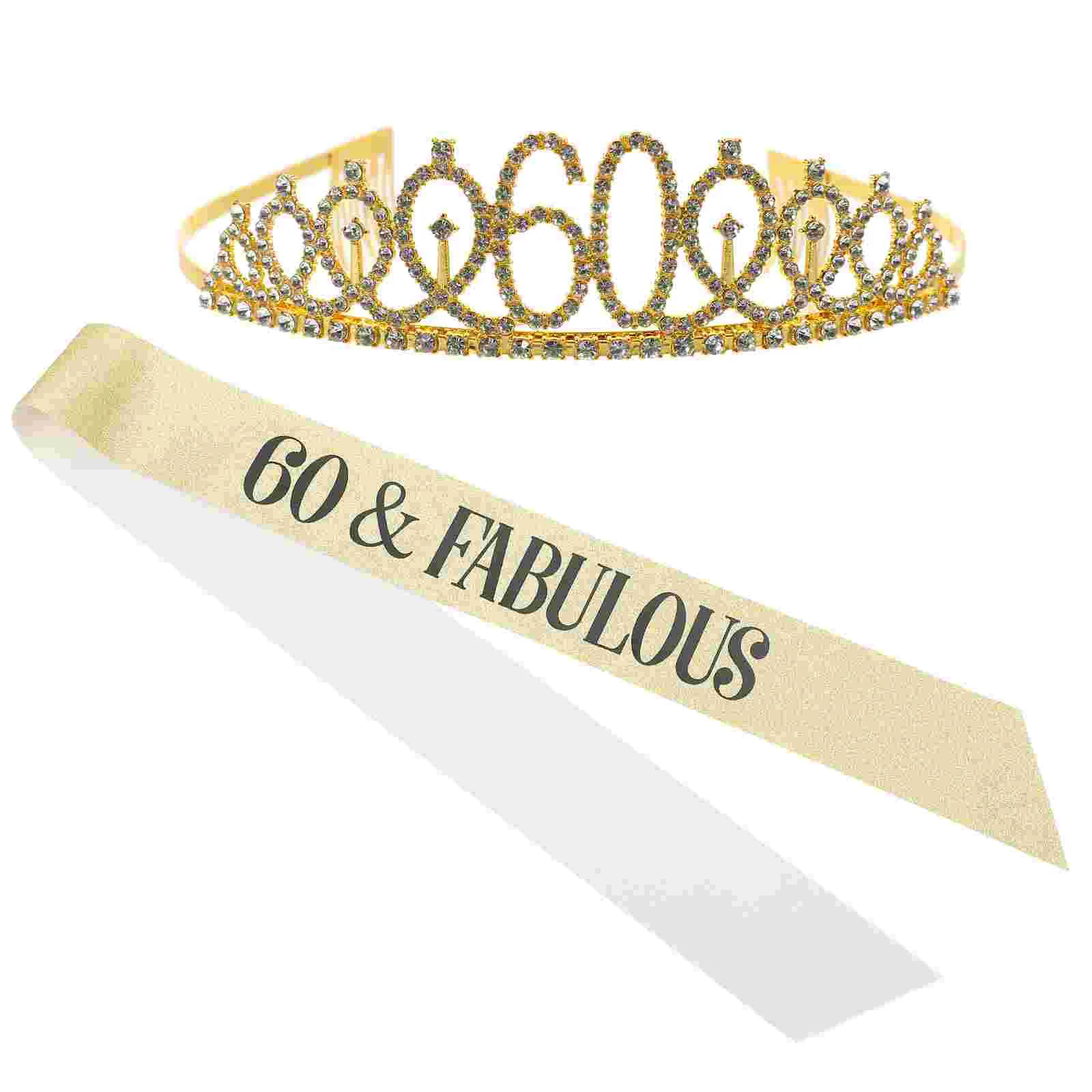 

60th Birthday Women's Party Supplies Decorations Gift for Female Crown Gold Dust Stretch 1963 Sash