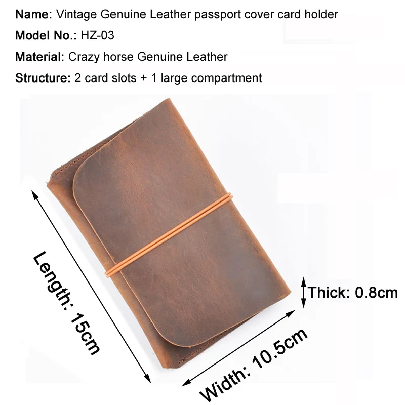 Vintage Crazy Horse Genuine Leather Passport  Book Traveler Passport Cover Leather Card Holder Wallet ID Card Holder HZ-03