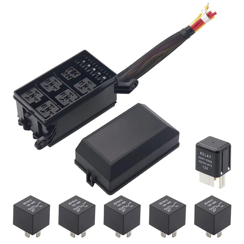

12V Relay Box 6 Slots Relay Block 6 Way Fuse Block with Relay Box and Relay Kit Automotive Relay