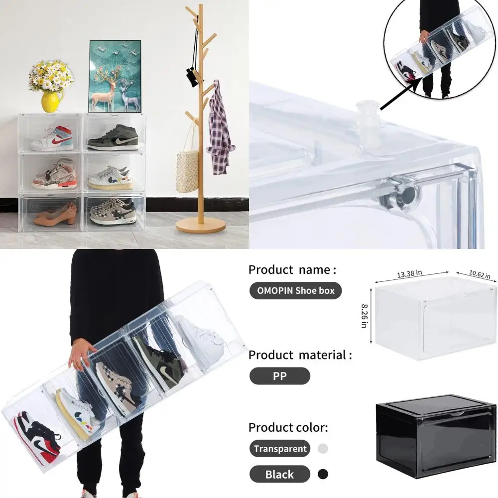 

Clear Stackable Shoe Organizer, XL Drop Side Case, Fits US 13, 8 Pack, 13.4x10.6x8.3 Inches