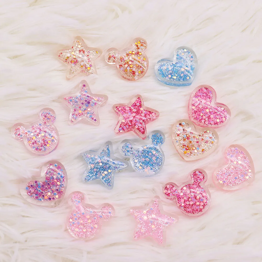 1pcs Resin Kawaii Colorful Transparent Sequins Star Heart Bear Sandals Shoe Accessories Designer Decorations DIY Wristbands