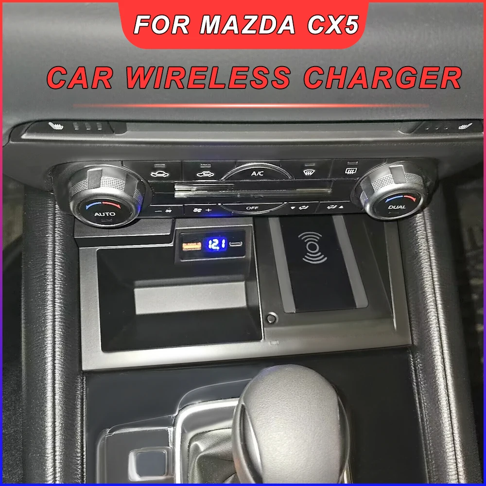 Carregador sem fio do carro para Mazda CX-5 CX5, 15W, suporte do telefone, Mount Charging Pad, Plate Plug and Play, Center Console Acessórios