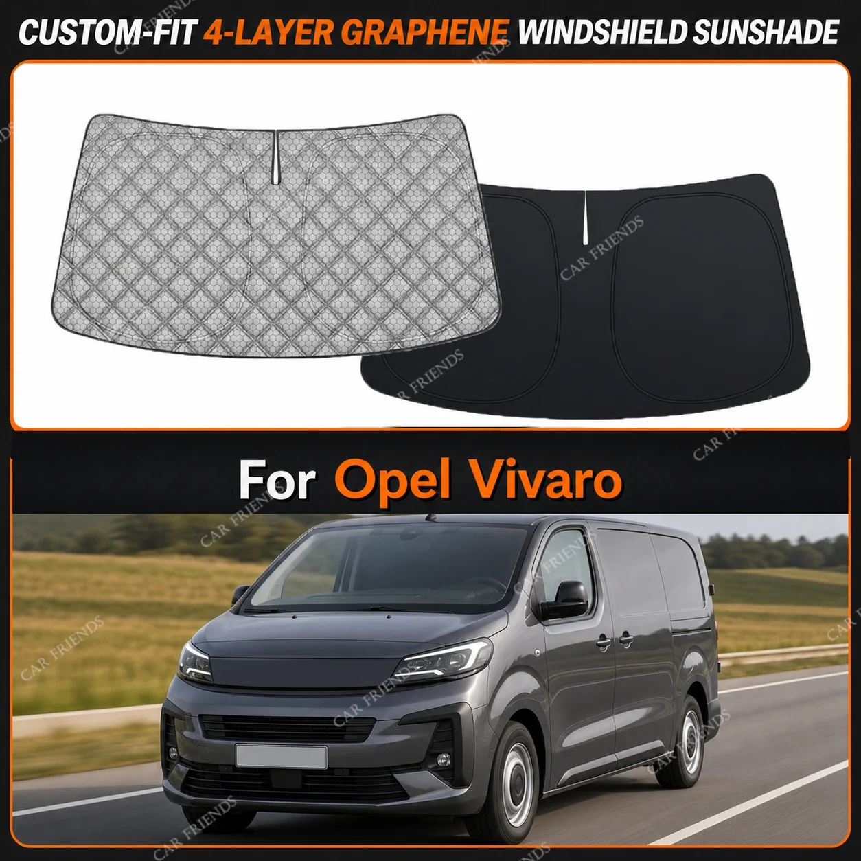 For Opel Vivaro Custom-Fit 4-Layer Graphene Windshield Sunshade Reflective Gray-Silver Surface Helps Reduce Direct Sunlight