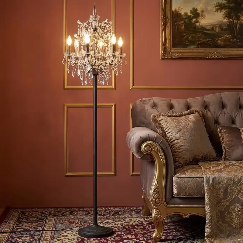 Antique Solid Brass Floor Lamp Classical Luxury Vertical Standing Light Heavy Metal Structure Gorgeous Home Decor Lighting