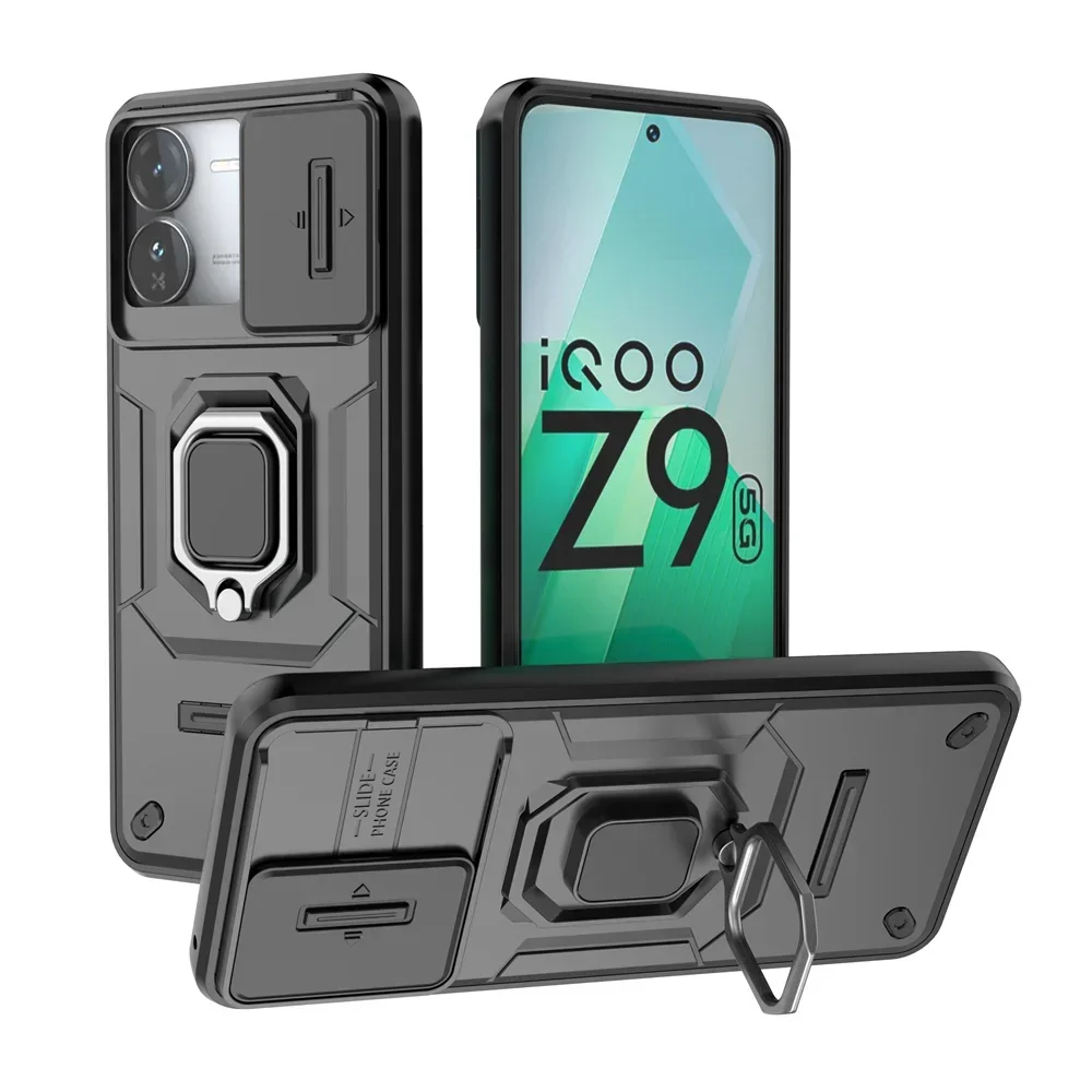 Dla iQOO Z9 Turbo Anti-Shock PC TPU Case With Lens Protector, Stand Holder Rugger Armor Hard Case Dla OPPO IQOO Z9X case