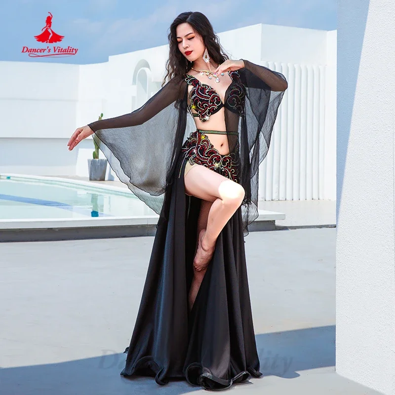 Belly Dance Costume Suit Women Senior Stones Bra+Satin Long Skirt 2pcs Customsized Oriental Performance Suit Bellydance Outfit