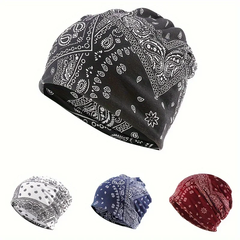 

Cashew Flower Printed Beanies Scarf Hat Dual-Use Skullies Spring Autumn for Women Men Windproof Ear Protection Stacked Caps