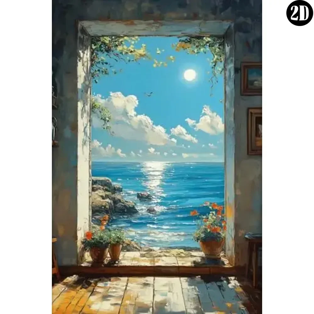 Painel metálico 2D vintage, arte mural em ferro azul envelhecido com paisagem de praia, decoração náutica rústica para casa