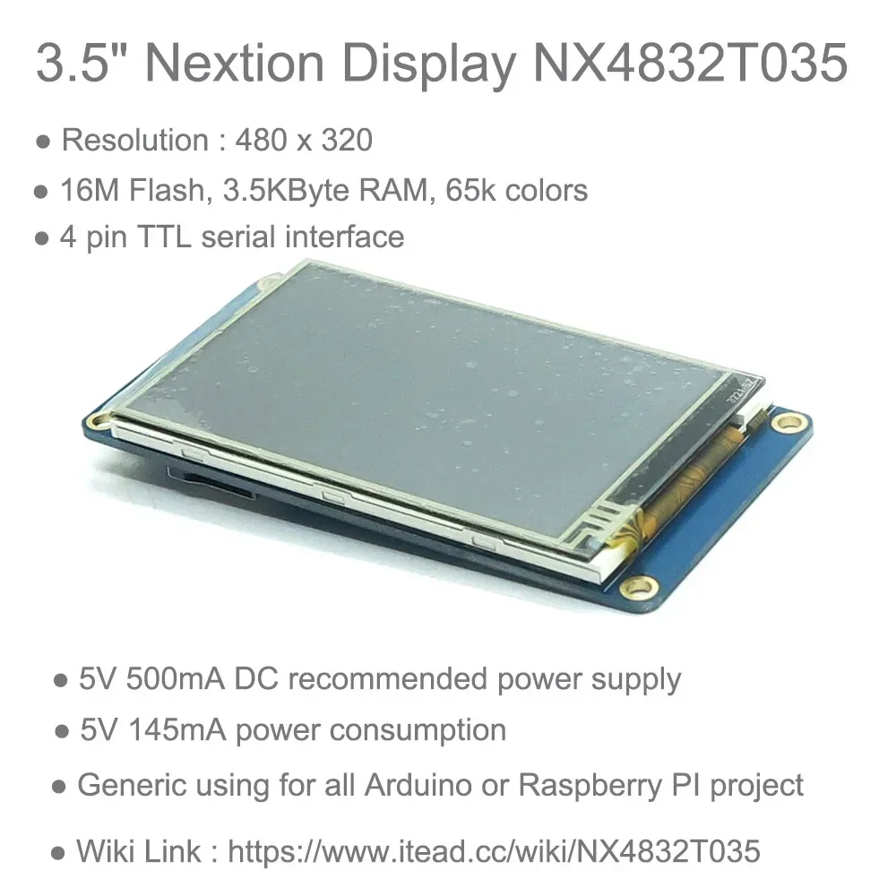 NX4832T035 UART HMI Smart LCD Display Module 3.5 Inch Resistive Touch Screen Compatible with Arduino ESP8266 Board Home Office