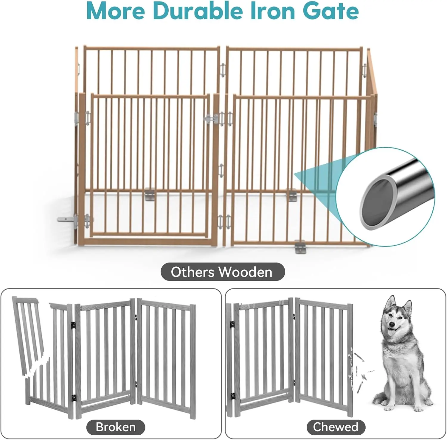 Freestanding Dog Gate with Door for Indoor & Outdoor, 30'' Tall | Foldable Metal Pet Gate for Stairs/Doorways, 156’’ Extra Wide