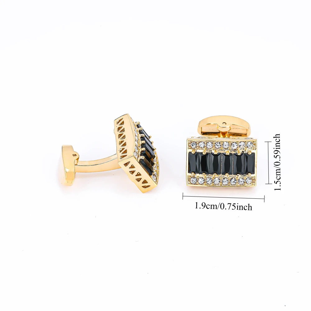 Gold Studded Diamond Black Agate Cufflink Rectangular Black Diamond Studded Cufflinks Business Dress Wedding Shirt Sleeve Nails
