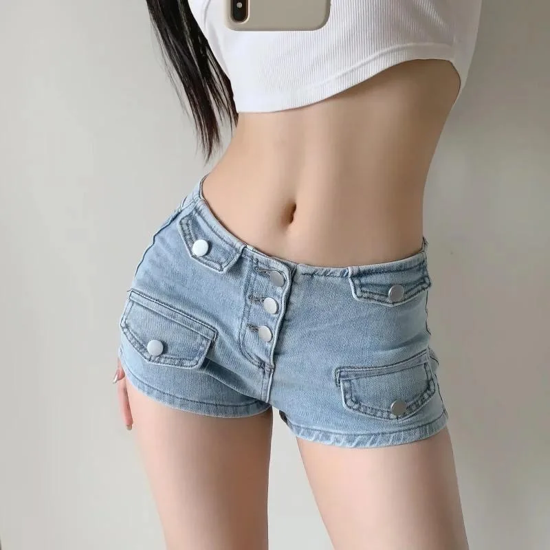 

Retro High Waist Cargo Shorts Women's Khaki Cuffed Slim A- Line Jeans High Waist Hot Pants Spring Summer New Style Shorts 2025