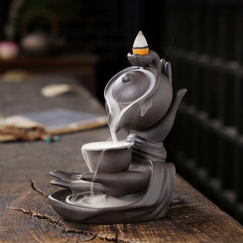 Buddha Hand Backflow Incense Burner, Downflow Sandalwood Censer, Home Decor Tabletop Ornament