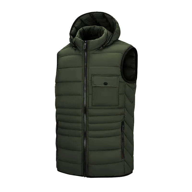 2024 new autumn winter men\'s vest with detachable hat cool vest down cotton jacket warm sleeveless cotton jacket for men