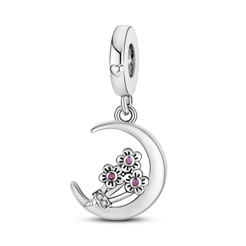 Original 925 Charm Sterling Silver Iris Sunflower Clover Tulip Lavender Pendant for Pandora DIY Bracelet Women's Jewellery Gift