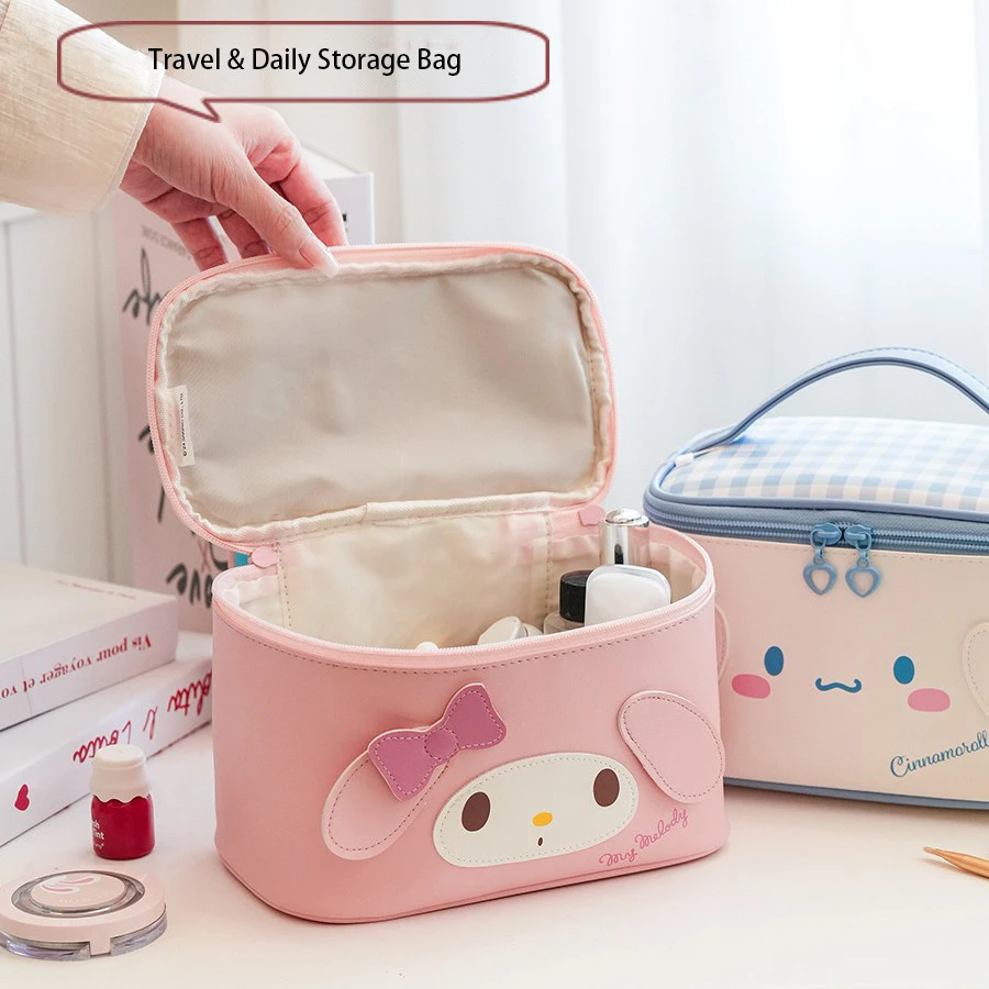 Sanrio Portable Large Capacity Makeup Bag PU Leather Cosmetic Case Travel Toiletry Organizer