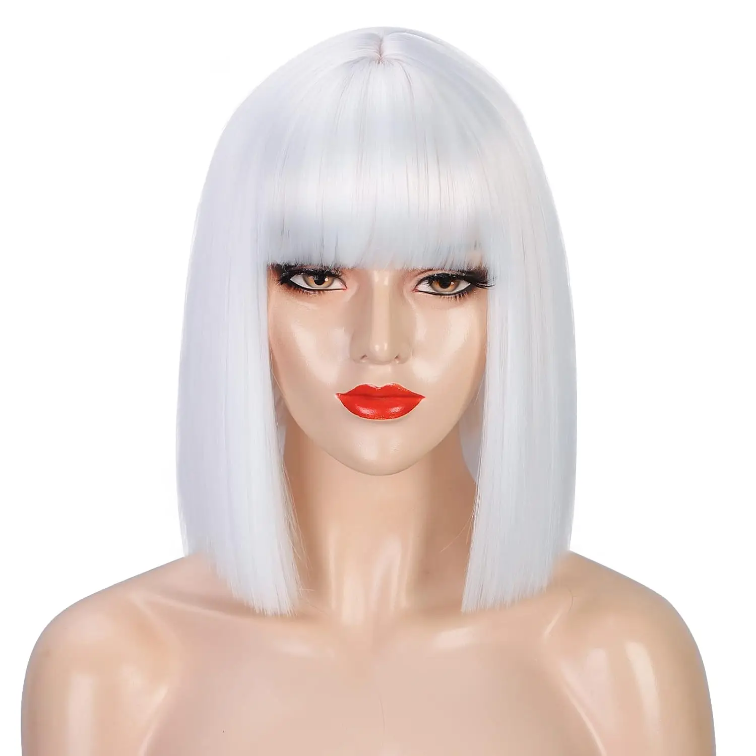 EUPIIU Perruque Bob Courte Noire Femme - Coupe Pixie Avec Frange - Fibre Synthétique Naturelle