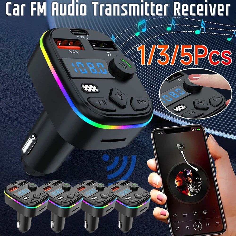 1/3/5PCS Car FM Audio Transmitter Receiver Bluetooth 5.3 MP3 Player Adapter Support TF Card U Disk Car Charger Car Electronics