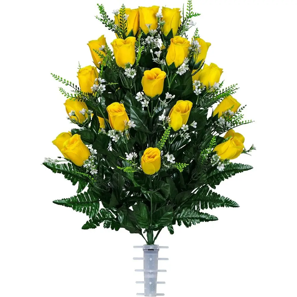 

Реалистичные уличные украшения для кладбища: 30 стеблей желтых роз