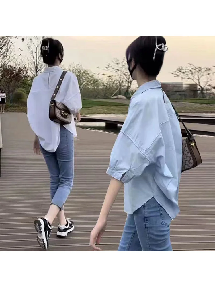 

Women's Short-Sleeved Chiffon Shirt, Korean Style, Plus Size, Summer Fashion